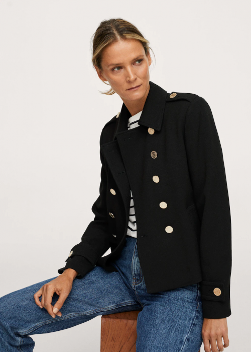 Veste courte  marine en laine mélangée