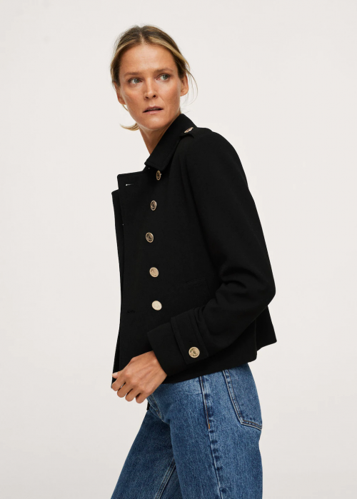 Veste courte  marine en laine mélangée