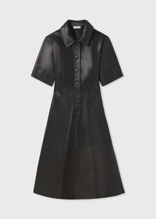 Robe chemise en cuir noir