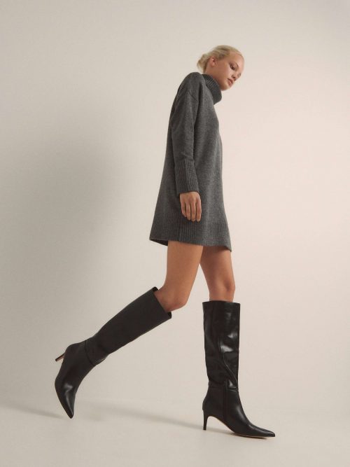 Bottes à talon en cuir bout pointu