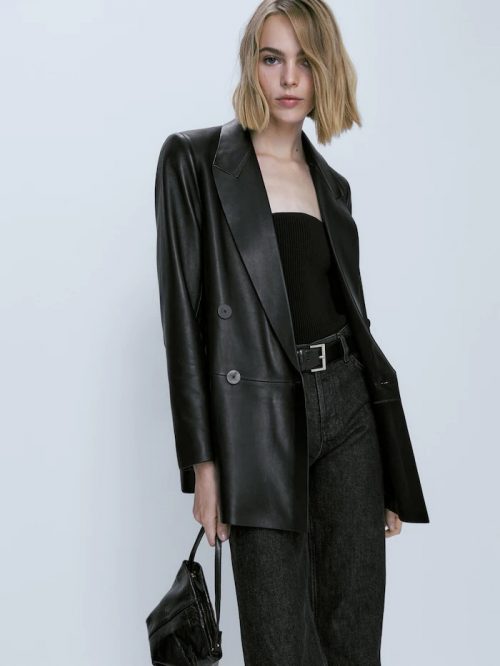 Blazer croisé en cuir